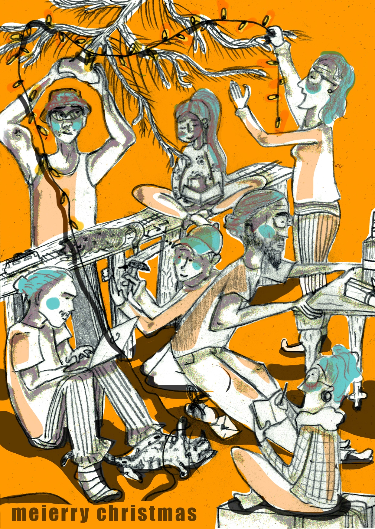 Weihnachtskarte (2023), Bleistift & Photoshop, 10.5x14.8cm